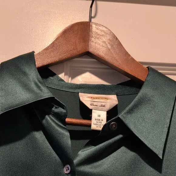 Talbots Deep Green Pure Silk Button-Down Shirt - Picture 7 of 10